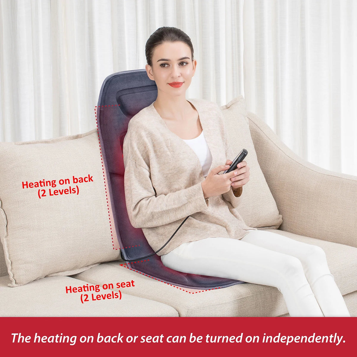 Vibration Massage Seat Cushion, 10 Motors Back Massager with Heat Chair Pad, Deep Gray
