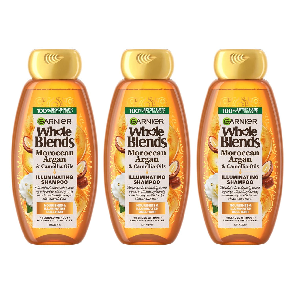 Whole Blends Moroccan Argan & Camellia Oils Illuminating Shampoo for Silky Shine, 12.5 Fl Oz, 3 Count (Packaging May Vary)