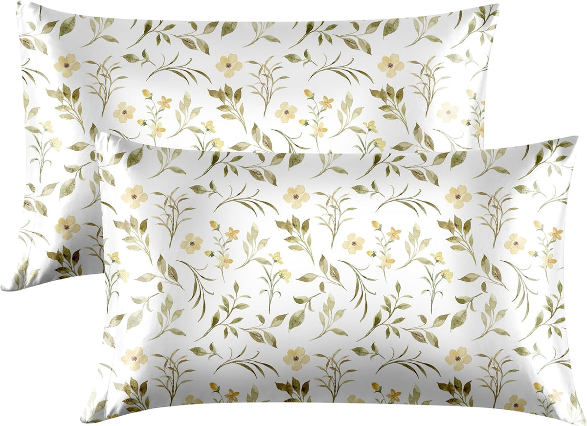 Satin Pillowcase for Hair and Skin Queen - Printed Yellow Sprig