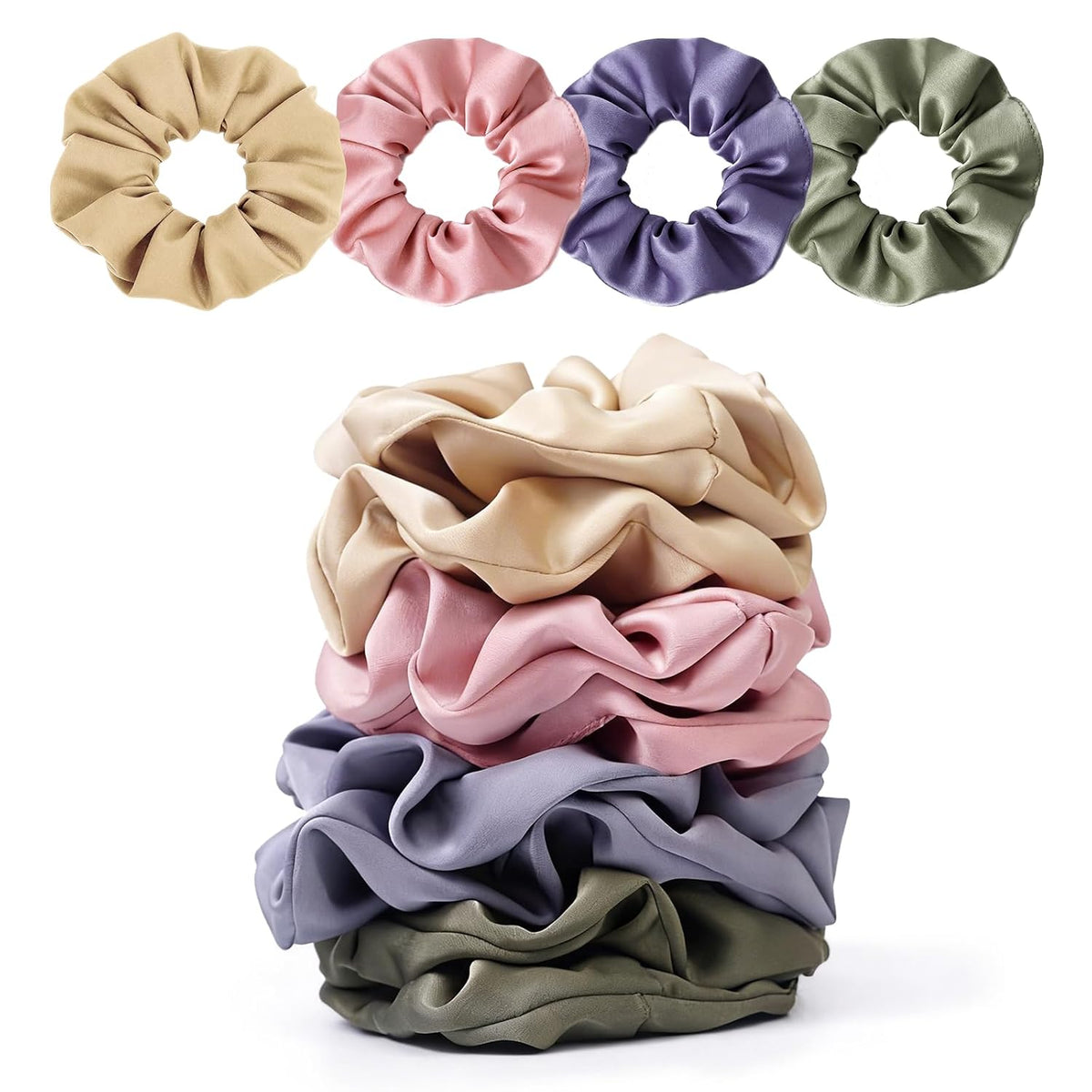Satin Scrunchies for Women – 8PCS Morandi Neutral Silk Hair Ties – No Crease, Frizz-Free, Elegant & Minimalist Hair Bands for Thick & Thin Hair, Sophisticated Hair Accessories Gifts