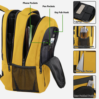 Yellow Travel Laptop Backpack, 15.6 Inch Computer Student Bookbag