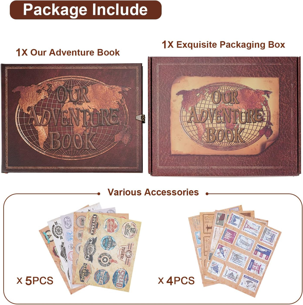Our Adventure Book Scrapbook 180 Pages Photo Album, DIY Handmade Memory Travel Diary Photo Book Journal Scrapbook,Embossed Letter Leather Cover for Anniversary,Wedding