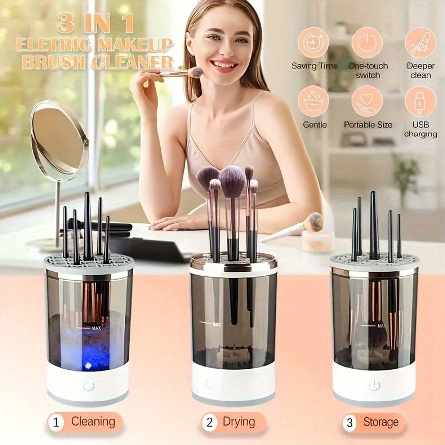 3-In-1 Electric Makeup Brush Cleaner – Fast Deep-Clean,Aut