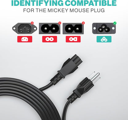 Standard 3Ft 3 Prong AC Laptop Power Cord 125 Volts Replacemenet C5 Charger Cable for Laptop, Notebook, Monitors, Projectors, Scanners