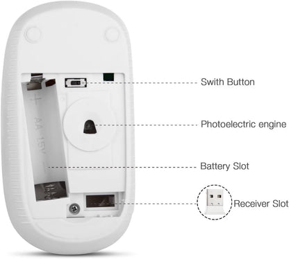 Wireless Mouse, 2.4G Slim Computer Laptop Mouse, White and Gold