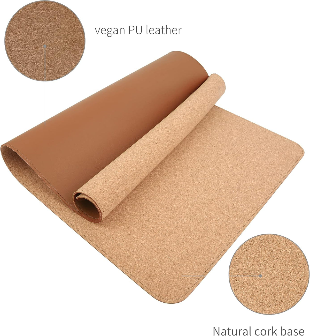 Dual-Sided Desk Pad, Natural Cork & PU Leather Large Mouse Mats for Office and Home Work, Desk Protector Non-Slip, Waterproof, Easy Clean (Brown, 36"X17")