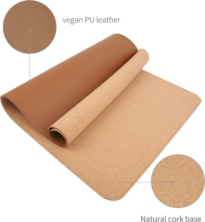 Dual-Sided Desk Pad, Natural Cork & PU Leather Large Mouse Mats for Office and Home Work, Desk Protector Non-Slip, Waterproof, Easy Clean (Brown, 36"X17")