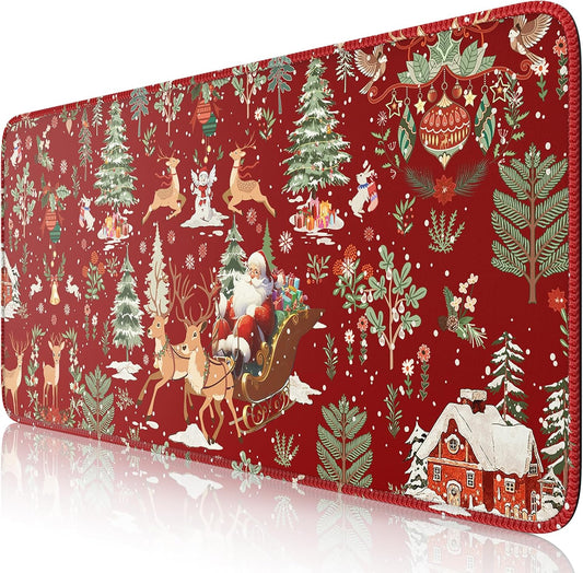 Christmas Desk Mat, Winter Forest Large Mouse Pad,Red