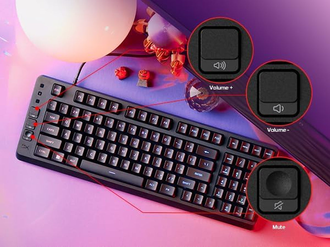 Hyperx Eve 1800 – Gaming Keyboard, 1800 Form Factor,10 Zone Customizable RGB Lighting, Built-In Media Buttons, Membrane Switches, – Black