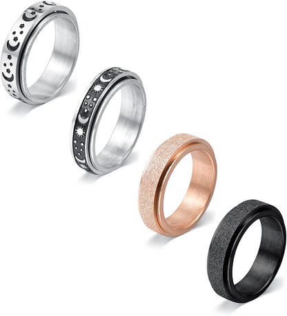 Fidget Rings for Women & Men - Spinner & Spinning Ring - Silver - Sizes 6-10