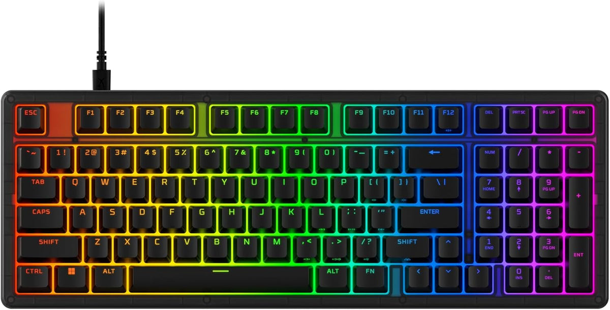 Hyperx Eve 1800 – Gaming Keyboard, 1800 Form Factor,10 Zone Customizable RGB Lighting, Built-In Media Buttons, Membrane Switches, – Black