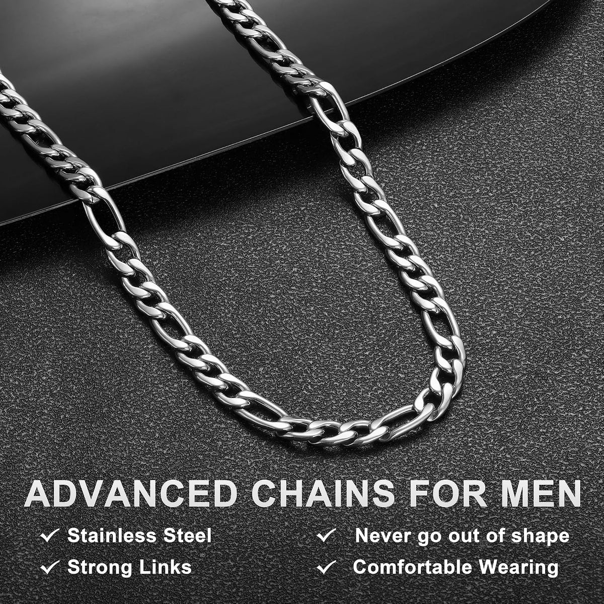 24K Gold Plated Figaro Chain Stainless Steel Necklace Men Women
