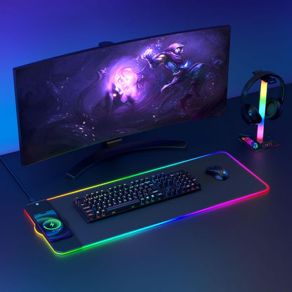 Charging RGB Gaming Mouse Pad - Wireless 15W Mousepad LED Extra Large Mouse Mat 80 * 30Cm, 10 Light Modes Gaming Room Accessories, Computer Keyboard Mat Fast Charging Desk Mat for Gaming, Black