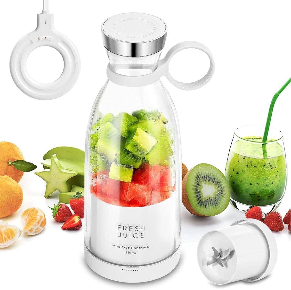 Portable Juicer Blender,Fresh Juice Blender,350Ml Wireless Portable Electric Juicer，Fresh Juice Blender Portable，Suitable for Making Fruit Juice, Milkshakes, and Smoothies