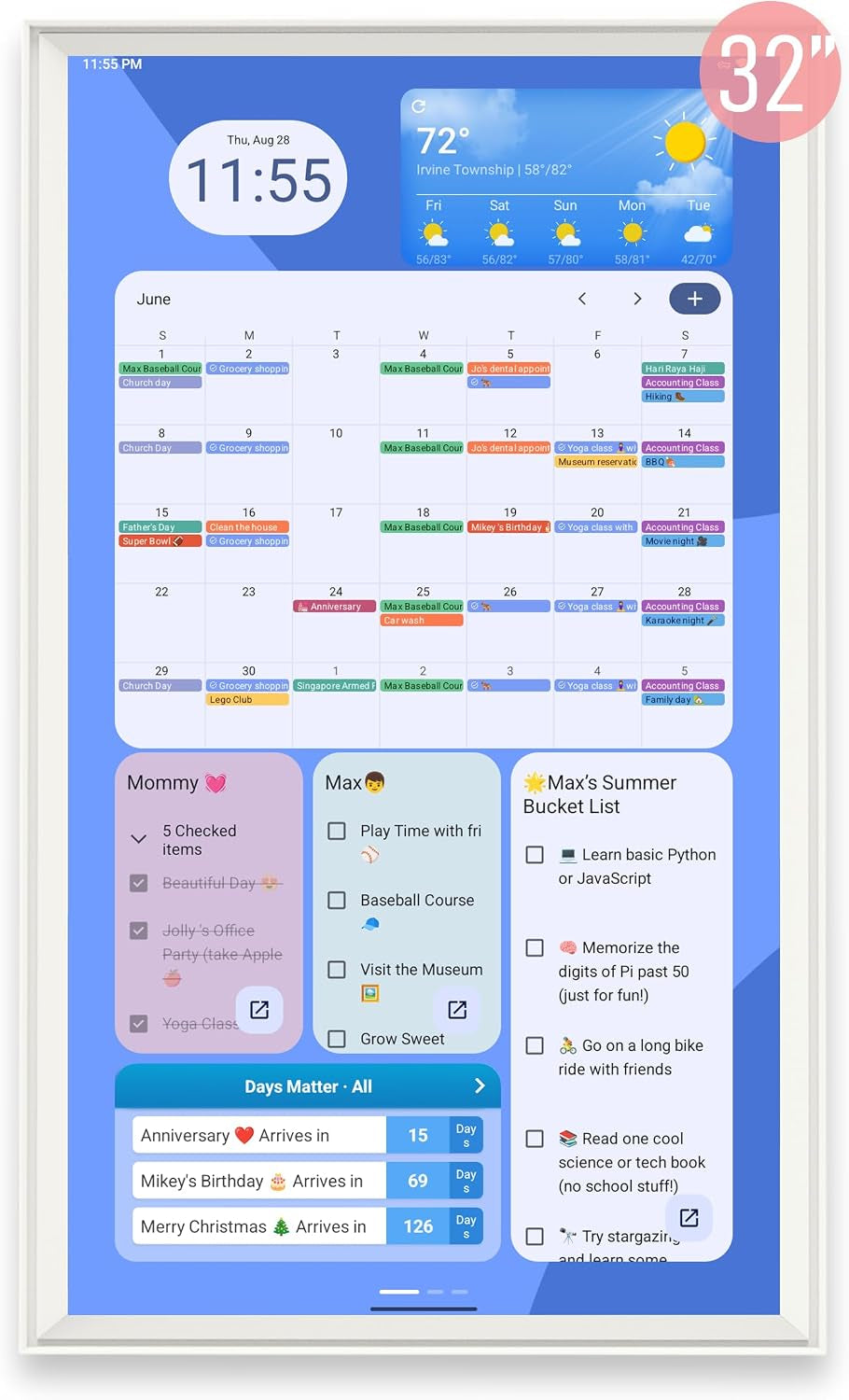 Digital Calendar Wall Touch Screen, Wall Calendar, (24/32 Inch Smart Digital Calendar Family Schedules, Meal Planning, Business Chore Chart/) (32 Inch)