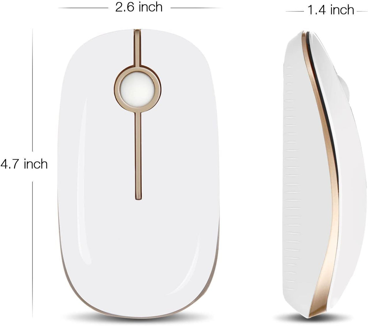 Wireless Mouse, 2.4G Slim Computer Laptop Mouse, White and Gold