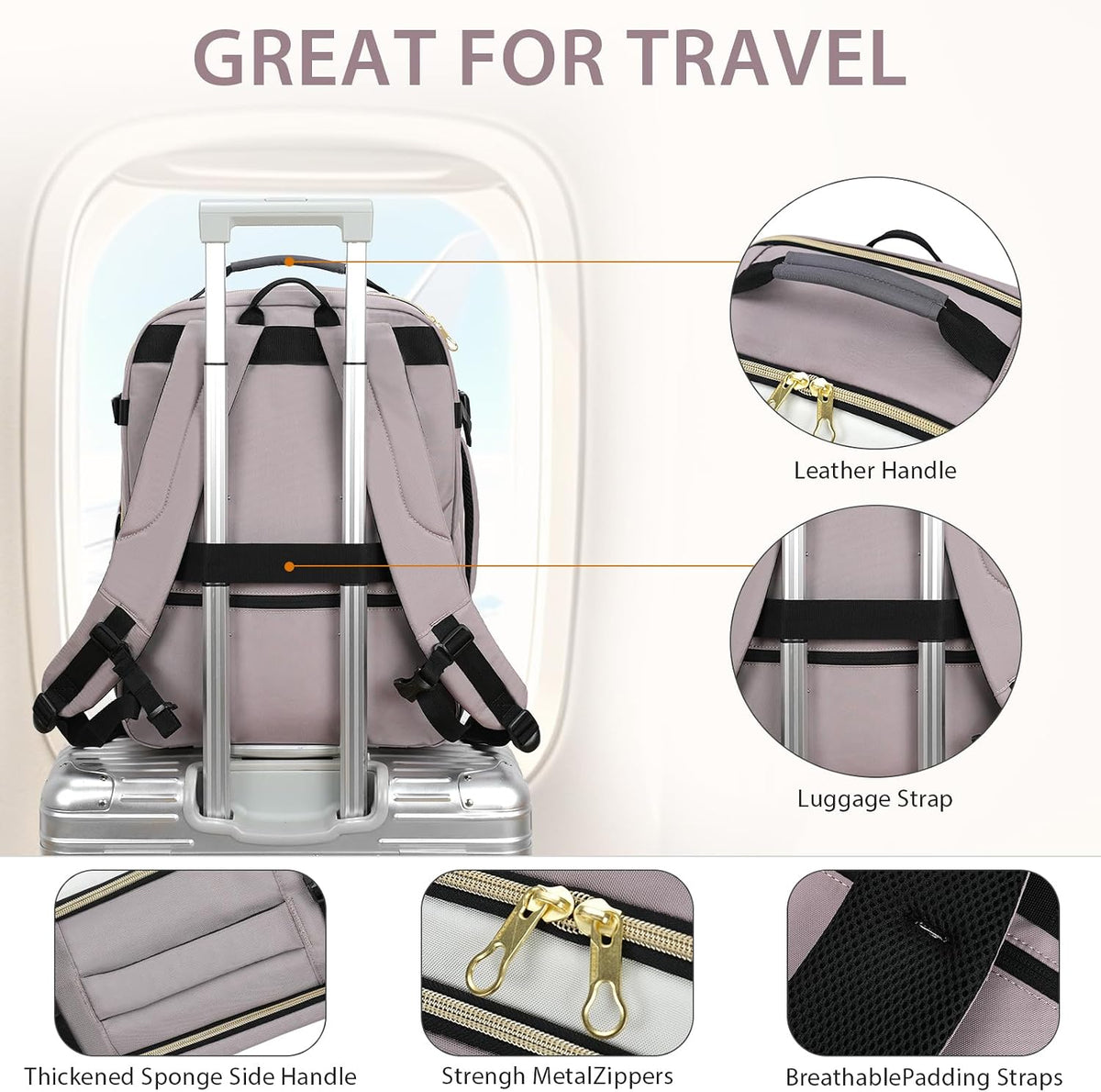 Laptop Backpack Computer Backpack 17 Inch Men-Beige/Dusty Pink/Grey