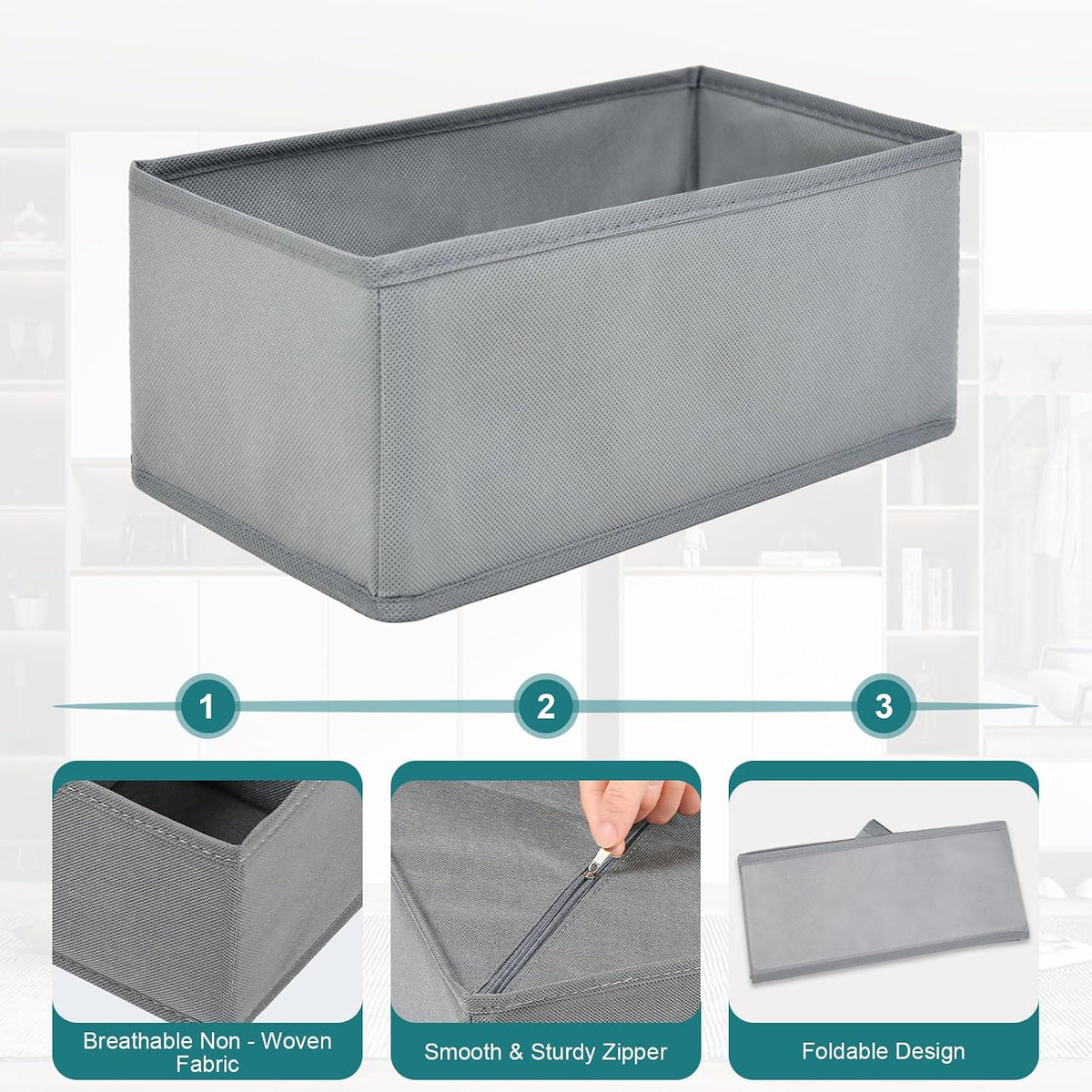 12 Pack Drawer Organizers Underwear Drawer Dividers Foldable Storage Boxes Fabric Closet Organizer Storage Cubes for Clothes Bras Socks Ties Cosmetics Stationeries Hair Accessories(Dark Grey)