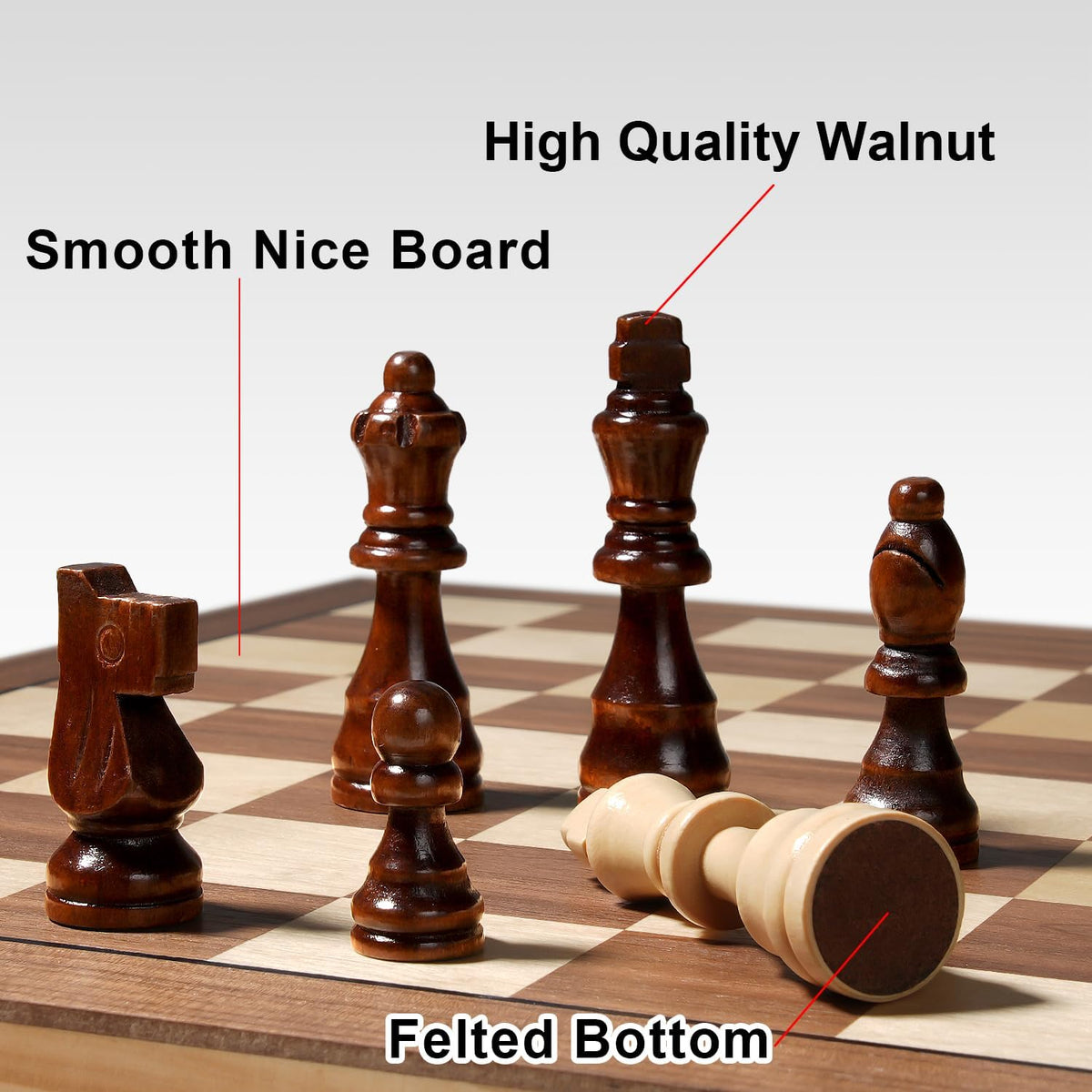 Magnetic Chess Set for Adults & Kids, 15" Wooden Folding Chess Boards, Handcrafted Portable Travel Chess Game with Pieces Storage Slots, 2 Extra Queens