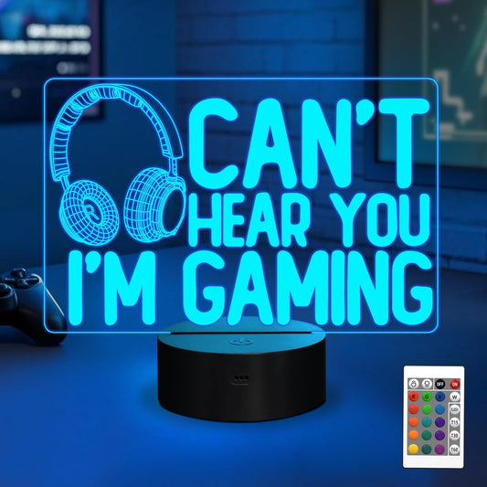 Can'T Hear You I'M Gaming Night Light, Headset Graphic Video Games Gamer Gift Funny 3D Illusion Lamp 16 Colors Changing Touch & Remote Control for Men Gamers Teenagers and Kids