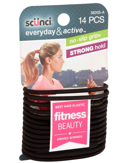 Black Gel Elastics, No Slip Grip, Strong Hold-Ponytailers, 14 Count (Pack of 1)