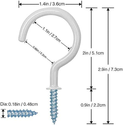 20 Pack 2.9 Inch Vinyl Coated Screw-In Wall Hooks, Mix Color (10 Black+10 White), Great for Indoor & Outdoor Use