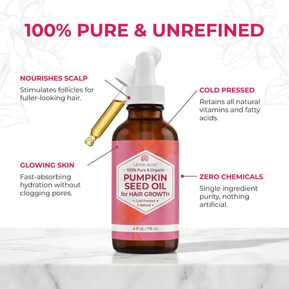 Organic Pumpkin Seed Oil, 4 Oz, Pure Cold Pressed Unrefined Hexane Free Oil for Hair Growth, Scalp, Skin and Face, Made in USA with USA Grown Seeds