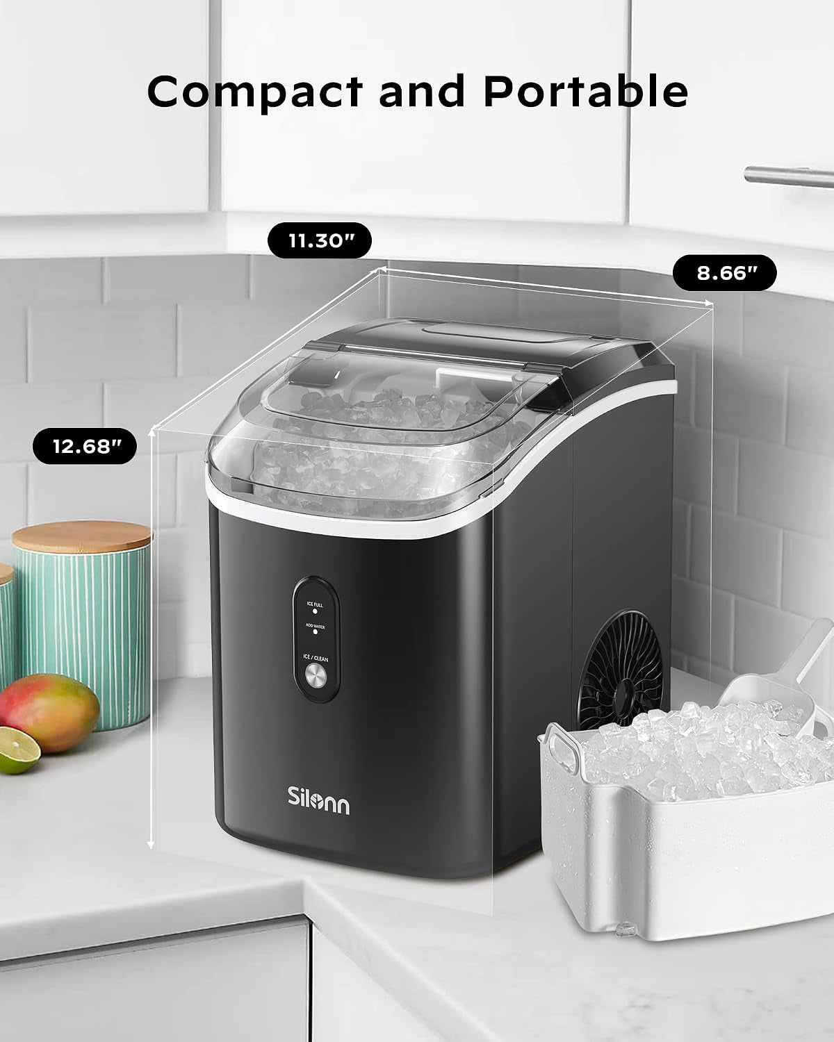 Nugget Ice Maker Countertop - 33Lbs/24H,  Pebble Ice Maker Machine with Self-Cleaning Function, Ice Makers for Home Kitchen Office