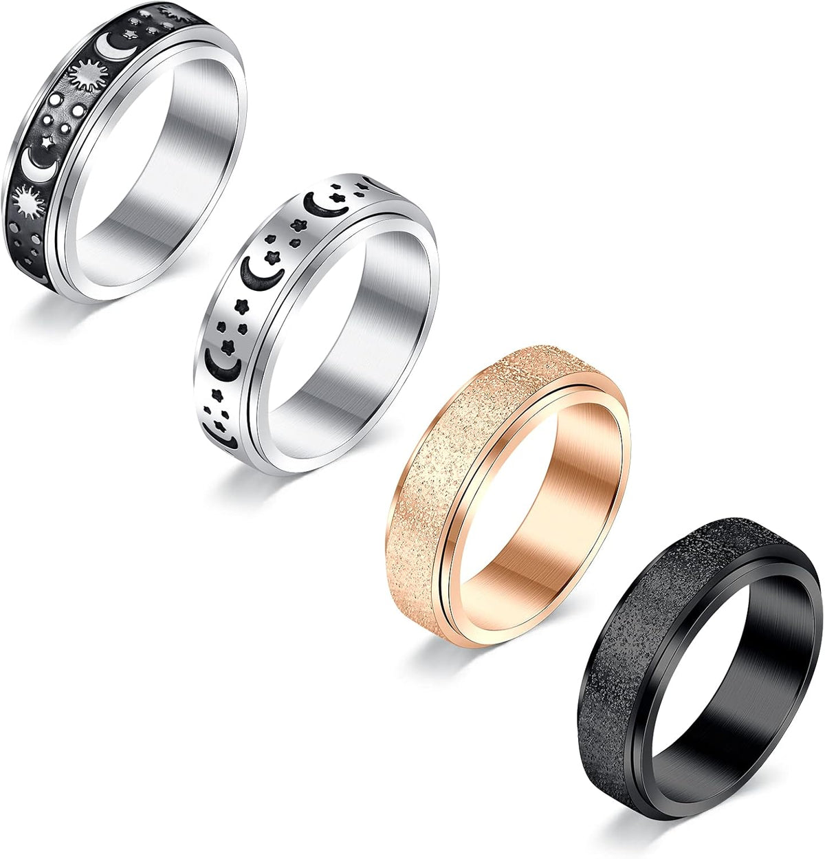 Fidget Rings for Women & Men - Spinner & Spinning Ring - Silver - Sizes 6-10