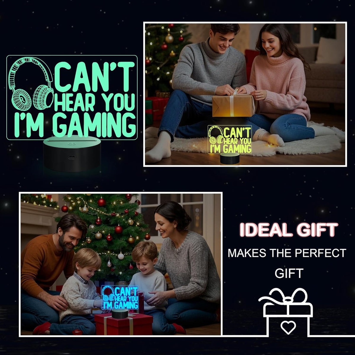 Can'T Hear You I'M Gaming Night Light, Headset Graphic Video Games Gamer Gift Funny 3D Illusion Lamp 16 Colors Changing Touch & Remote Control for Men Gamers Teenagers and Kids
