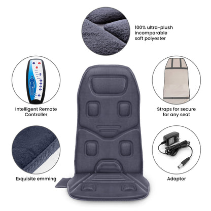 Vibration Massage Seat Cushion, 10 Motors Back Massager with Heat Chair Pad, Deep Gray