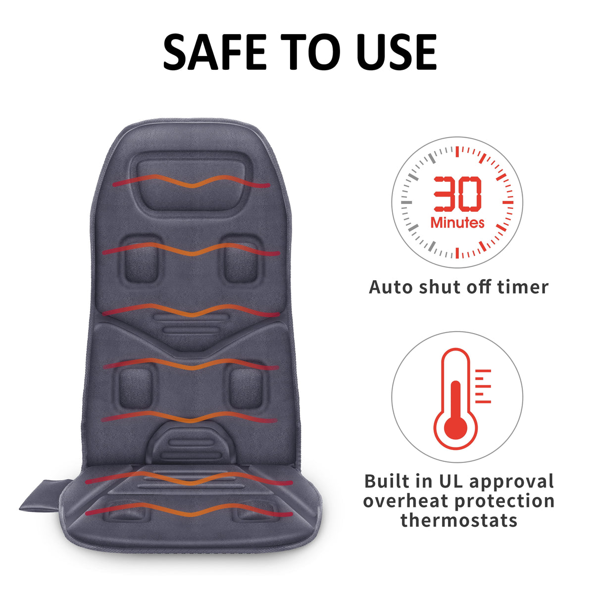 Vibration Massage Seat Cushion, 10 Motors Back Massager with Heat Chair Pad, Deep Gray
