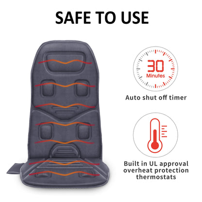 Vibration Massage Seat Cushion, 10 Motors Back Massager with Heat Chair Pad, Deep Gray
