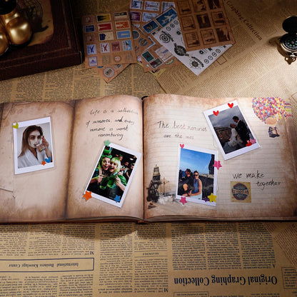 Our Adventure Book Scrapbook 180 Pages Photo Album, DIY Handmade Memory Travel Diary Photo Book Journal Scrapbook,Embossed Letter Leather Cover for Anniversary,Wedding