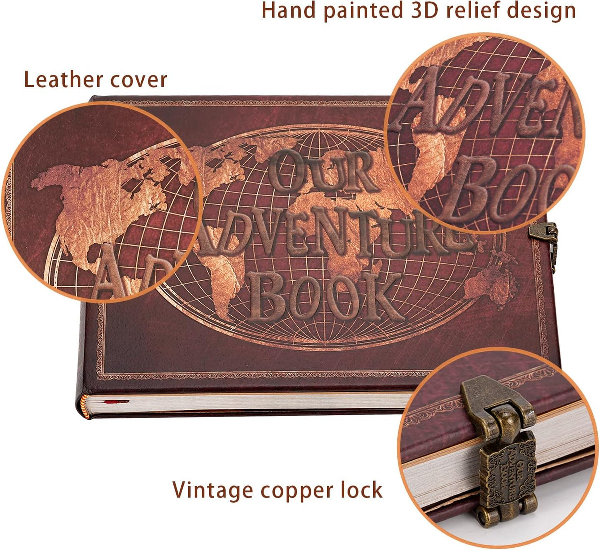 Our Adventure Book Scrapbook 180 Pages Photo Album, DIY Handmade Memory Travel Diary Photo Book Journal Scrapbook,Embossed Letter Leather Cover for Anniversary,Wedding