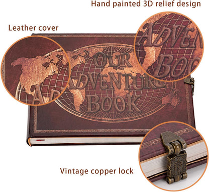Our Adventure Book Scrapbook 180 Pages Photo Album, DIY Handmade Memory Travel Diary Photo Book Journal Scrapbook,Embossed Letter Leather Cover for Anniversary,Wedding
