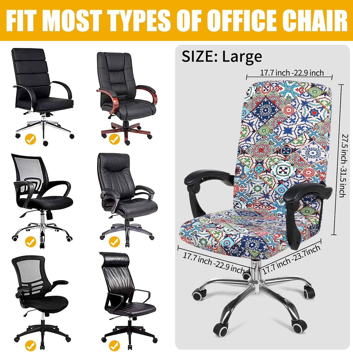 Stretch Printed Office Computer Desk Chair Covers, Colorful