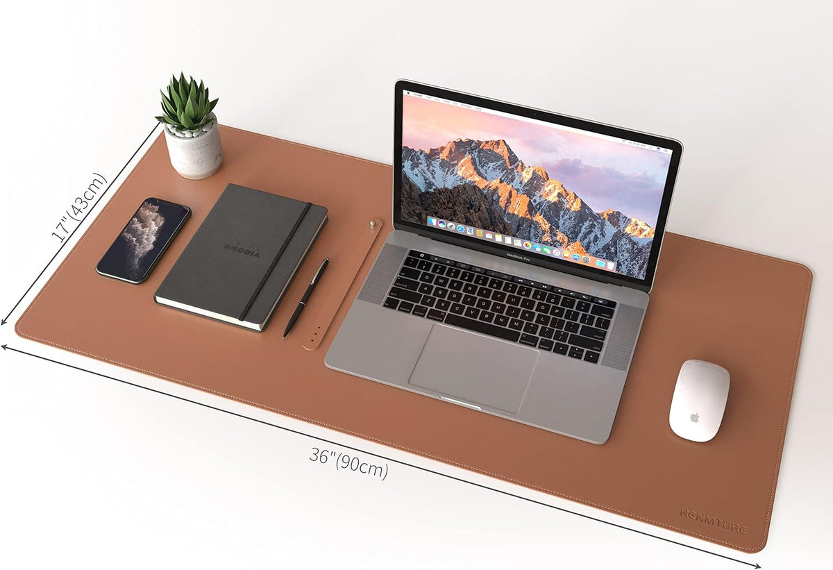 Dual-Sided Desk Pad, Natural Cork & PU Leather Large Mouse Mats for Office and Home Work, Desk Protector Non-Slip, Waterproof, Easy Clean (Brown, 36"X17")