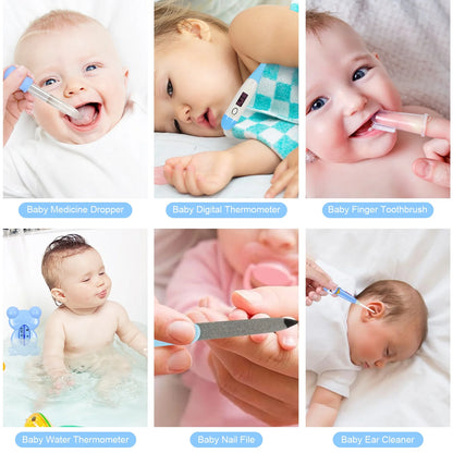 Baby Grooming Kit, 13 in 1 Infant Safety Care Set with Hair Brush Comb Nail Clipper Nasal Aspirator,Baby Essentials Kit for Newborn Girls Boys-Blue Baby Grooming Kit