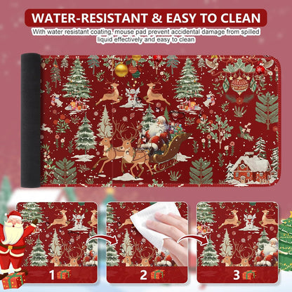 Christmas Desk Mat, Winter Forest Large Mouse Pad,Red