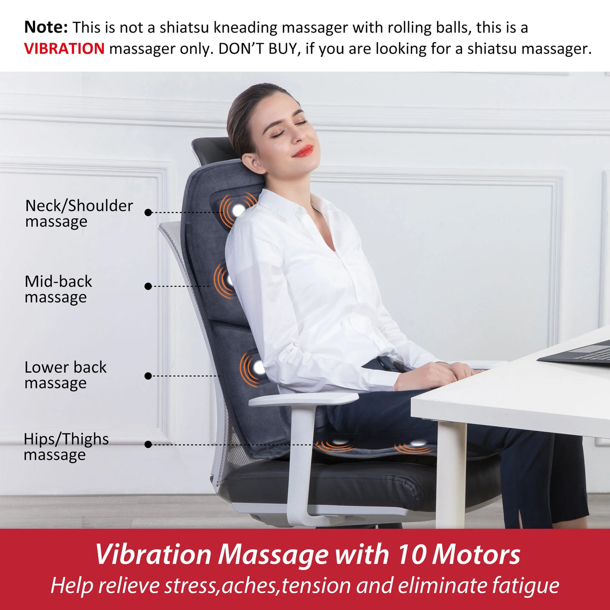 Vibration Massage Seat Cushion, 10 Motors Back Massager with Heat Chair Pad, Deep Gray