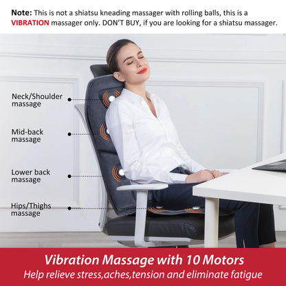 Vibration Massage Seat Cushion, 10 Motors Back Massager with Heat Chair Pad, Deep Gray