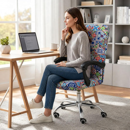 Stretch Printed Office Computer Desk Chair Covers, Colorful