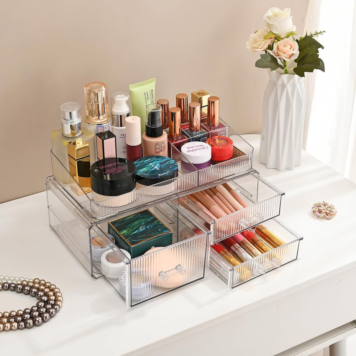 Stackable Storage Drawer, Cosmetics Storage Box, Cosmetics and Beauty Product Storage Organizer, Suitable for Makeup Room, Bathroom, Storage Room