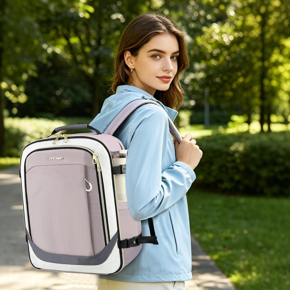 Laptop Backpack Computer Backpack 17 Inch Men-Beige/Dusty Pink/Grey