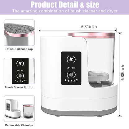 Electric Makeup Brush Cleaner, Automatic 3 In-1 Makeup Brush Dryer & Washer & Holder Combined, Portable Cosmetic Brush Cleaner Dryer Tool for All Size Makeup Brushes