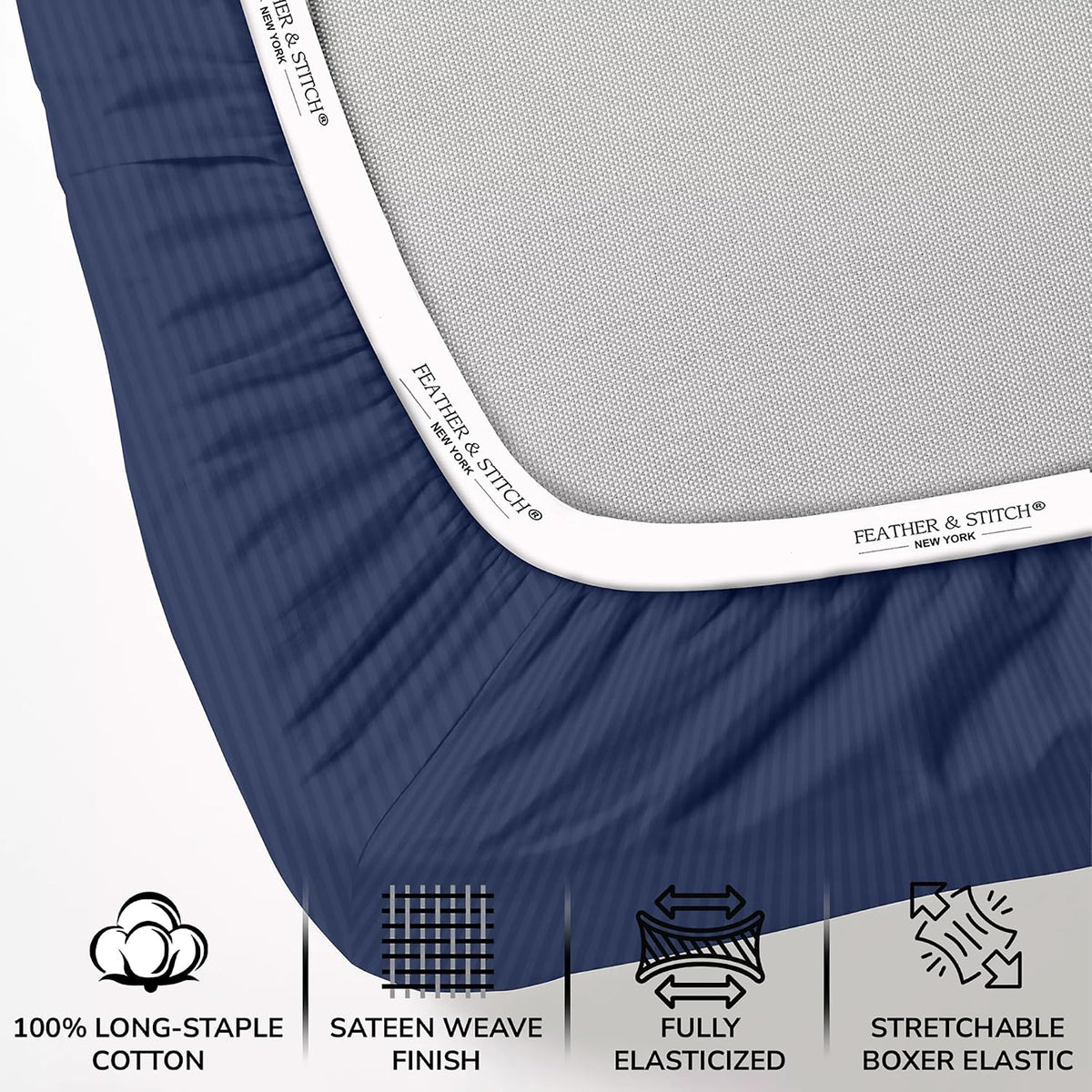 Feather & Stitch 100% Cotton Sateen 500 TC Cal King Size Bed Sheet Set