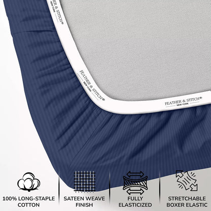 Feather & Stitch 100% Cotton Sateen 500 TC Cal King Size Bed Sheet Set