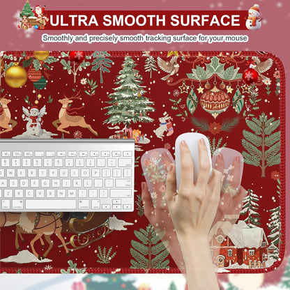 Christmas Desk Mat, Winter Forest Large Mouse Pad,Red