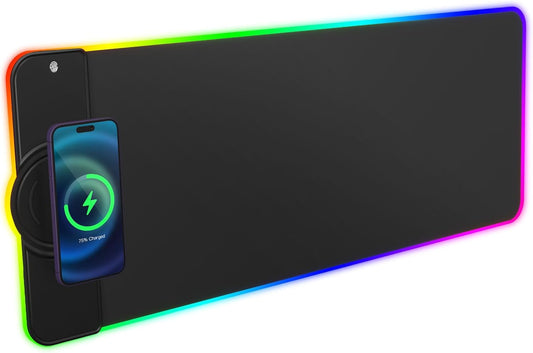 Charging RGB Gaming Mouse Pad - Wireless 15W Mousepad LED Extra Large Mouse Mat 80 * 30Cm, 10 Light Modes Gaming Room Accessories, Computer Keyboard Mat Fast Charging Desk Mat for Gaming, Black